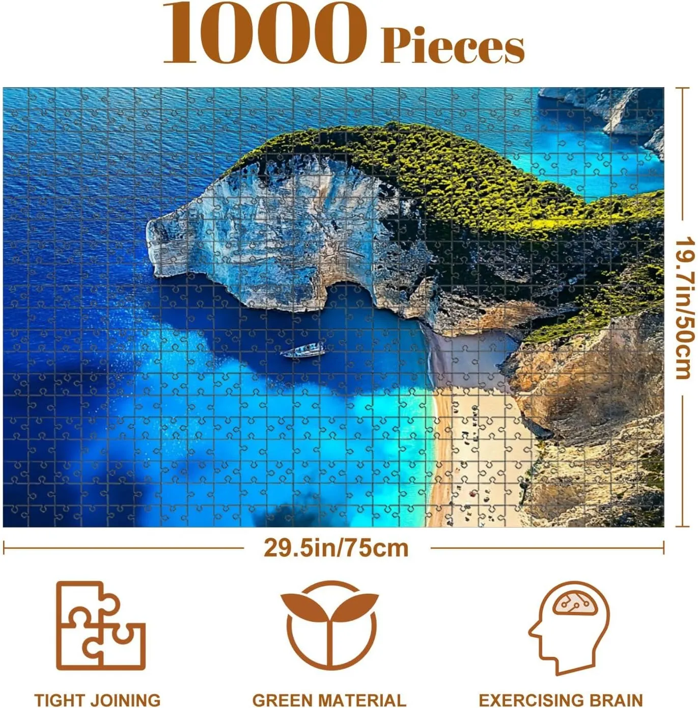 1000 Piece Coastal Landscape Puzzle Navagio Beach Shipwreck Beach Zakynthos island Greece 20" x 30" Countdown Indoor Activities Difficult Jigsaw Puzzle Set for Adults, Children - Educational Toys Gift