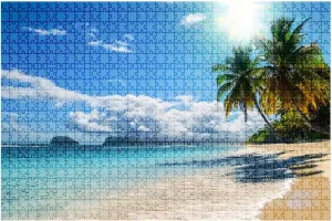1000 Piece Coastal Landscape Puzzle Palm Tree Beach Tropical Island Caribbean 20" x 30" Countdown Indoor Activities Difficult Jigsaw Puzzle Set for Adults, Children - Educational Toys Gift