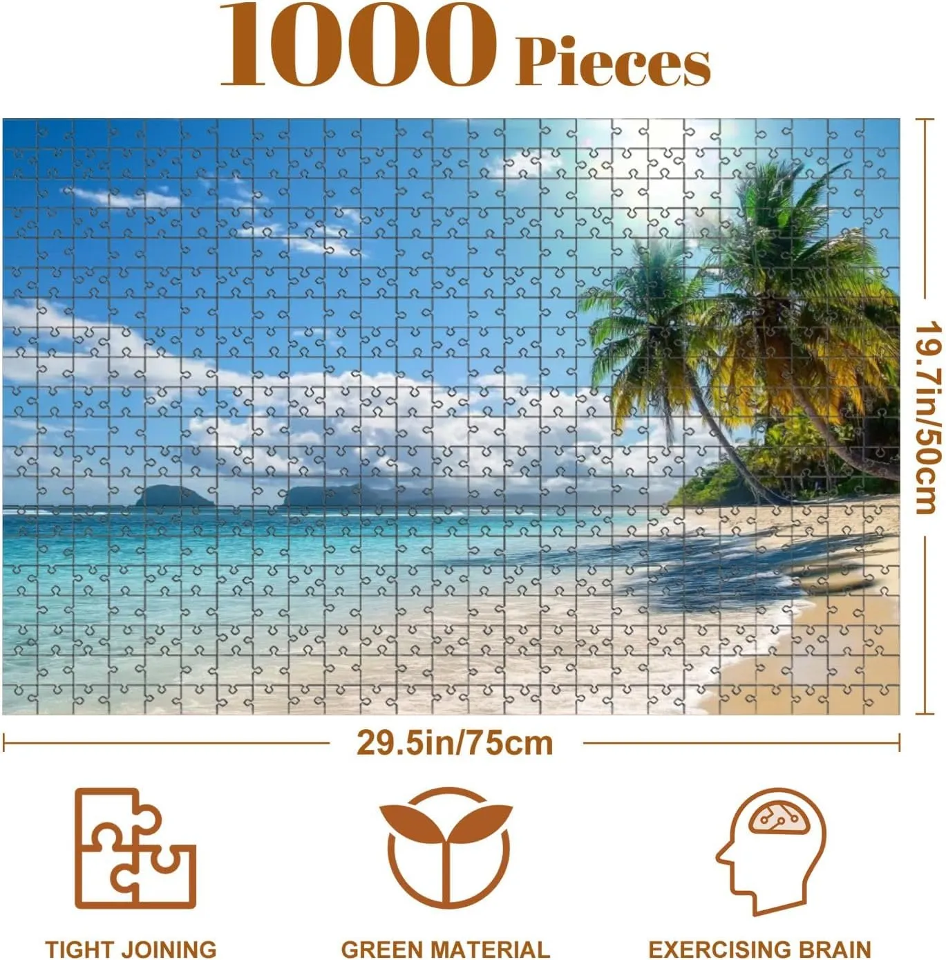 1000 Piece Coastal Landscape Puzzle Palm Tree Beach Tropical Island Caribbean 20" x 30" Countdown Indoor Activities Difficult Jigsaw Puzzle Set for Adults, Children - Educational Toys Gift