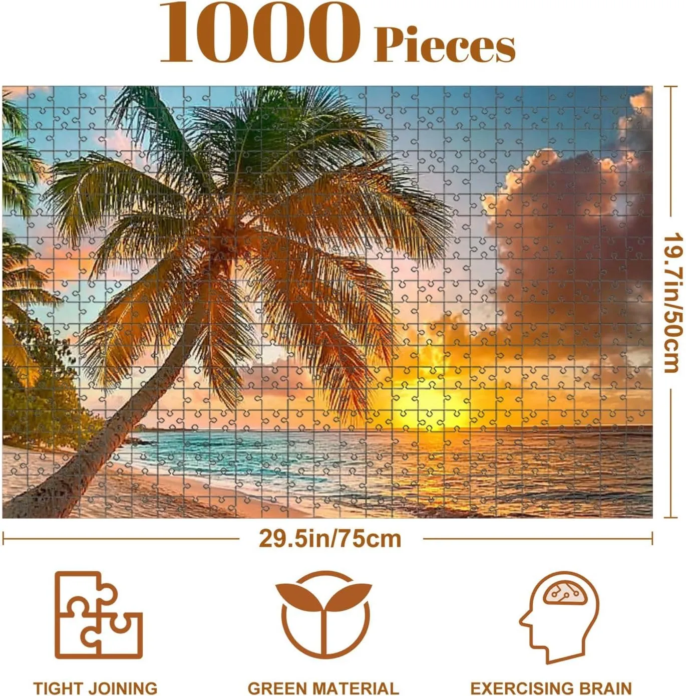 1000 Piece Puzzle Barbados 20" x 30" Countdown Indoor Activities Difficult Jigsaw Puzzle Set for Adults, Children - Educational Toys Gift