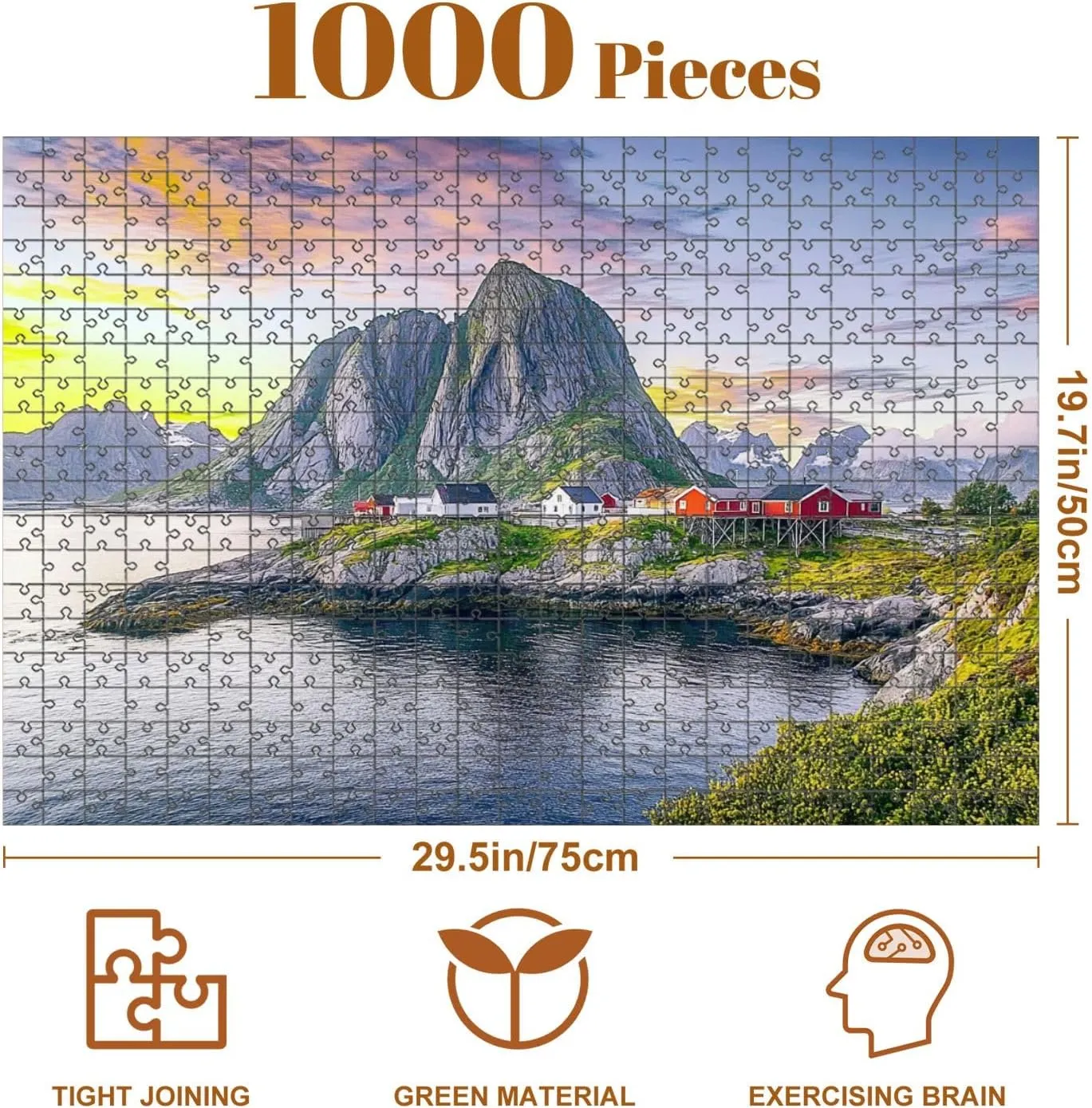 1000 Piece Puzzle Lofoten Norway Morning 20" x 30" Countdown Indoor Activities Difficult Jigsaw Puzzle Set for Adults, Children - Educational Toys Gift