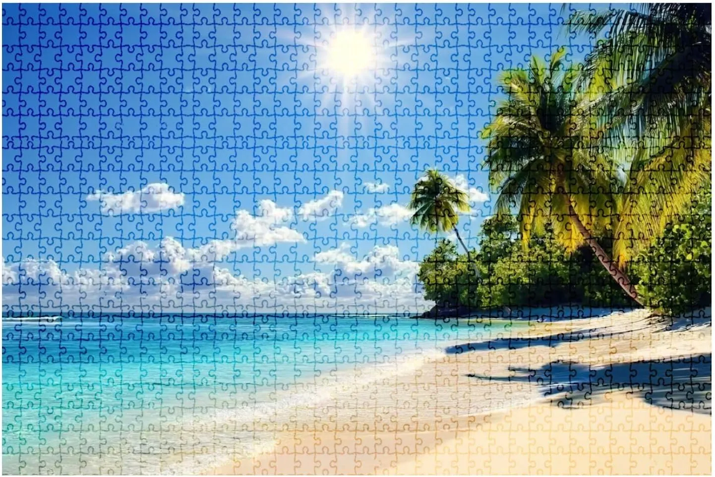 1000 Piece Puzzle Palm Tree Beach Tropical Island Caribbean 20" x 30" Countdown Indoor Activities Difficult Jigsaw Puzzle Set for Adults, Children - Educational Toys Gift