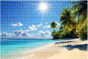 1000 Piece Puzzle Palm Tree Beach Tropical Island Caribbean 20" x 30" Countdown Indoor Activities Difficult Jigsaw Puzzle Set for Adults, Children - Educational Toys Gift