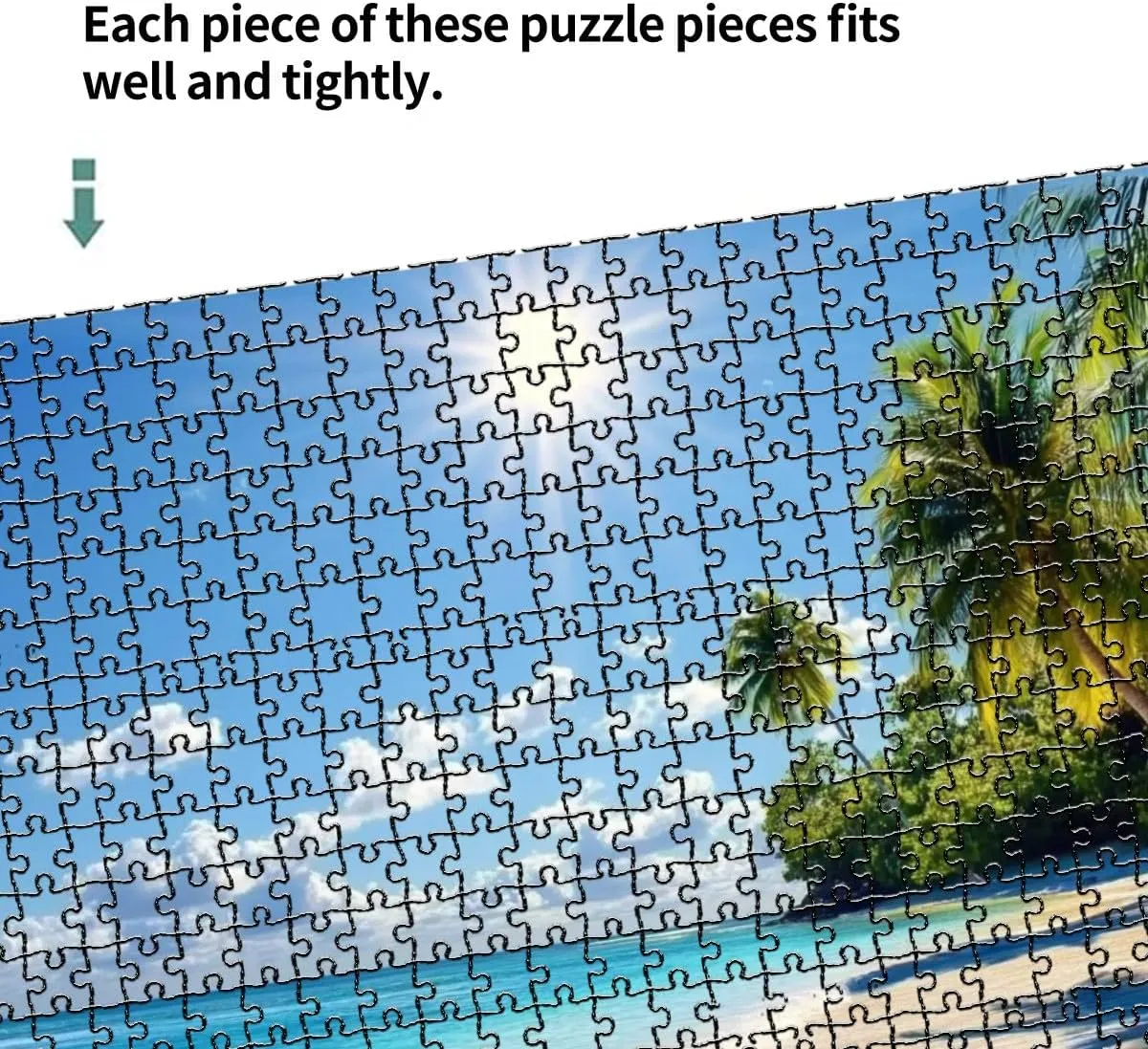 1000 Piece Puzzle Palm Tree Beach Tropical Island Caribbean 20" x 30" Countdown Indoor Activities Difficult Jigsaw Puzzle Set for Adults, Children - Educational Toys Gift