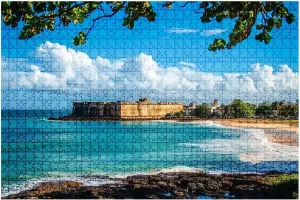 1000 Piece Puzzle Panoramic Landscape Historical Castle El Morro Along 20" x 30" Countdown Indoor Activities Difficult Jigsaw Puzzle Set for Adults, Children - Educational Toys Gift