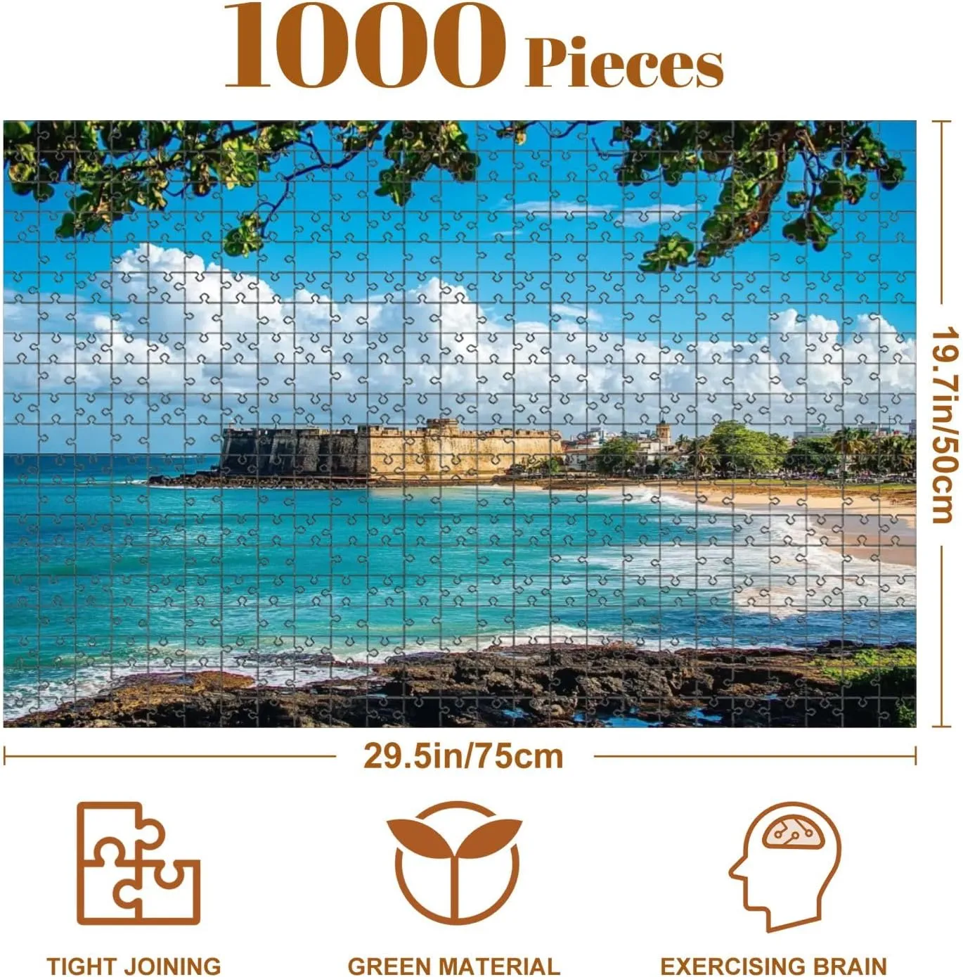 1000 Piece Puzzle Panoramic Landscape Historical Castle El Morro Along 20" x 30" Countdown Indoor Activities Difficult Jigsaw Puzzle Set for Adults, Children - Educational Toys Gift