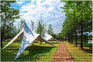 1000 Piece Puzzle Tents Camping Grassland Green Park 20" x 30" Countdown Indoor Activities Difficult Jigsaw Puzzle Set for Adults, Children - Educational Toys Gift