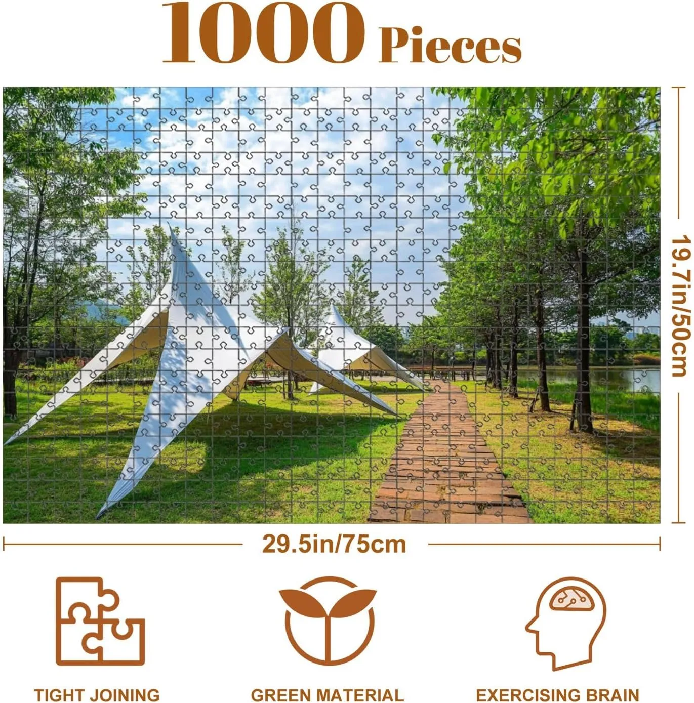 1000 Piece Puzzle Tents Camping Grassland Green Park 20" x 30" Countdown Indoor Activities Difficult Jigsaw Puzzle Set for Adults, Children - Educational Toys Gift