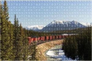 1000 Piece Puzzle Train National Park Spring 20" x 30" Countdown Indoor Activities Difficult Jigsaw Puzzle Set for Adults, Children - Educational Toys Gift