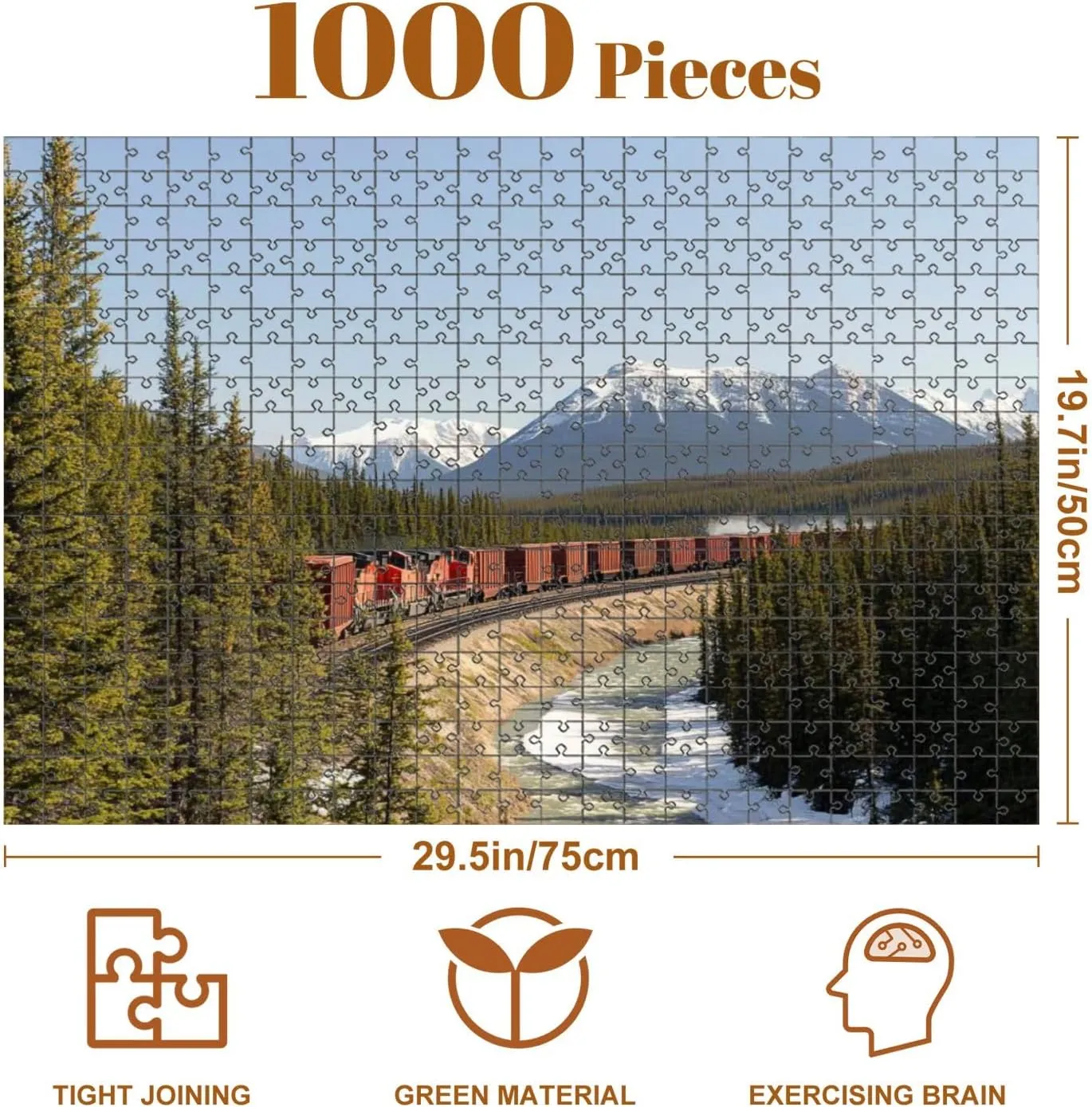 1000 Piece Puzzle Train National Park Spring 20" x 30" Countdown Indoor Activities Difficult Jigsaw Puzzle Set for Adults, Children - Educational Toys Gift