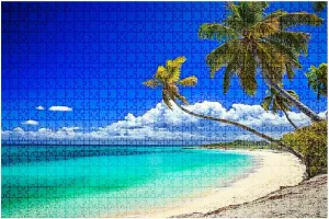 1000 Piece Puzzle Tropical White Sand Beach Caribbean Island Coconut Trees 20" x 30" Countdown Indoor Activities Difficult Jigsaw Puzzle Set for Adults, Children - Educational Toys Gift