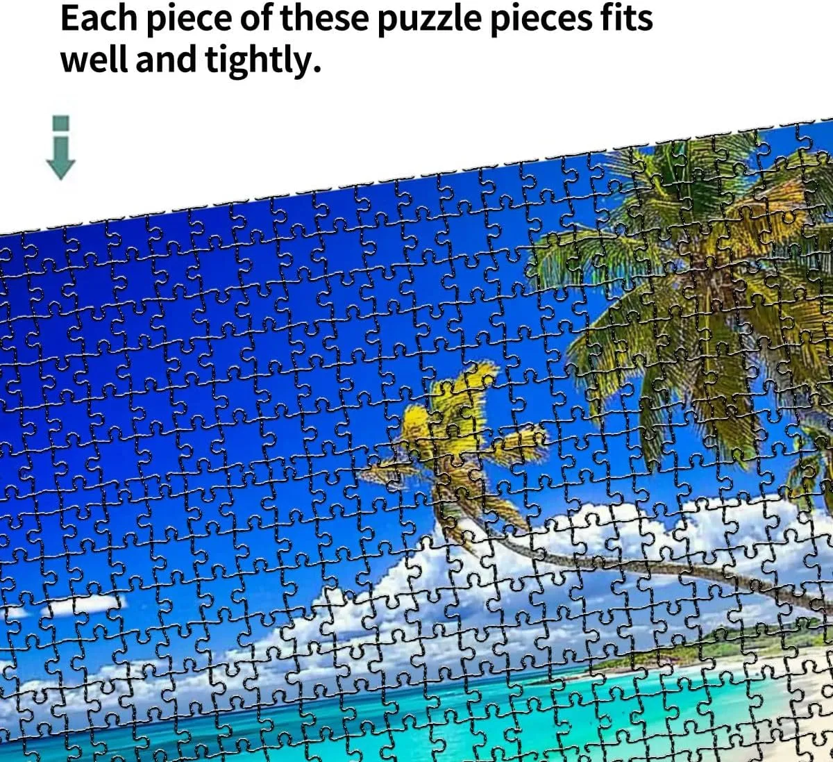 1000 Piece Puzzle Tropical White Sand Beach Caribbean Island Coconut Trees 20" x 30" Countdown Indoor Activities Difficult Jigsaw Puzzle Set for Adults, Children - Educational Toys Gift