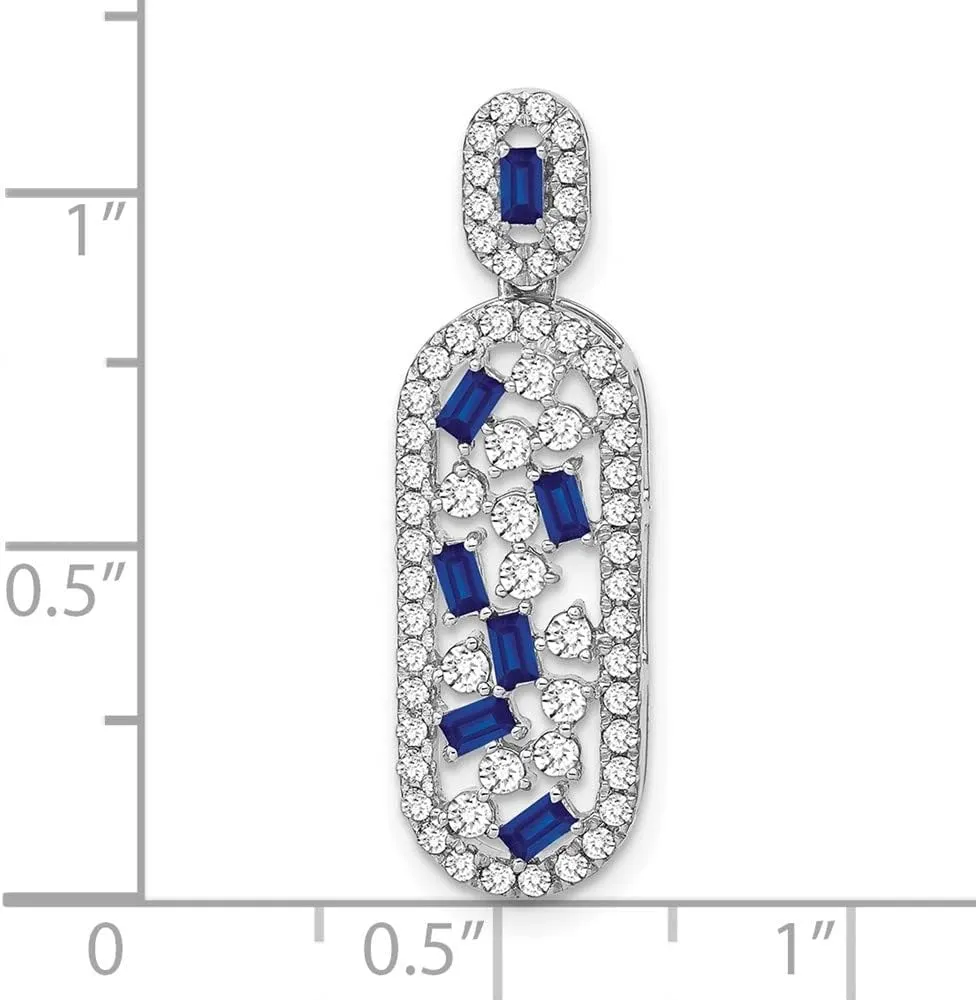14K White Gold Gemstone and Diamond Oval Chain Slide Pendant
