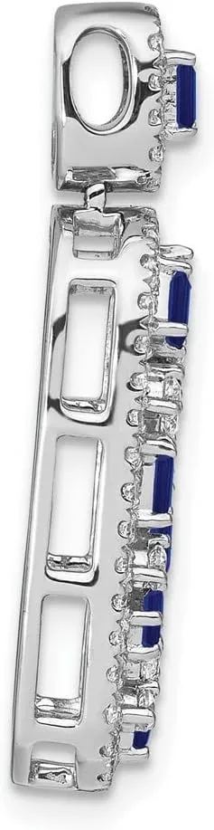 14K White Gold Gemstone and Diamond Oval Chain Slide Pendant