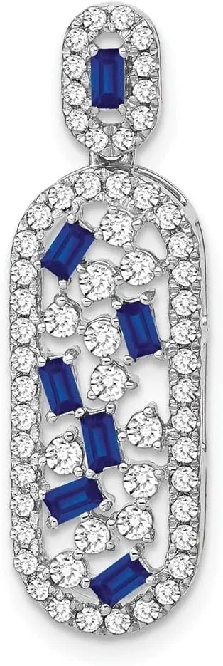 14K White Gold Gemstone and Diamond Oval Chain Slide Pendant