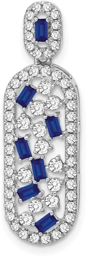 14K White Gold Gemstone and Diamond Oval Chain Slide Pendant
