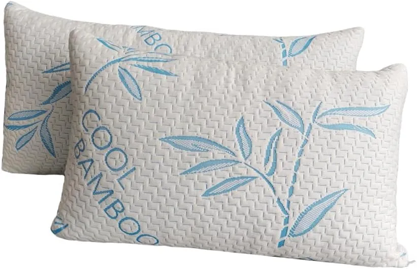 2 Pack King Size Rayon Derived from Bamboo Pillows for Sleeping, Cooling Shredded Memory Foam Adjustable Rayon Derived from Bamboo Bed Pillow with, Removable/Washable Cover (King 2 Pack)
