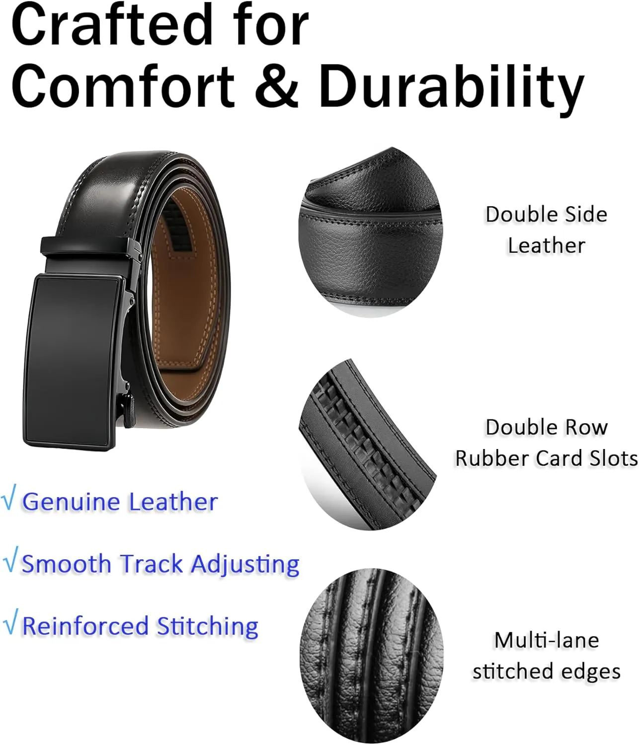 2 Pack Ratchet Belt for Men - Mens Belt Leather 1 3/8" for Casual Jeans - Fit 36" to 44" Waist Adjustable