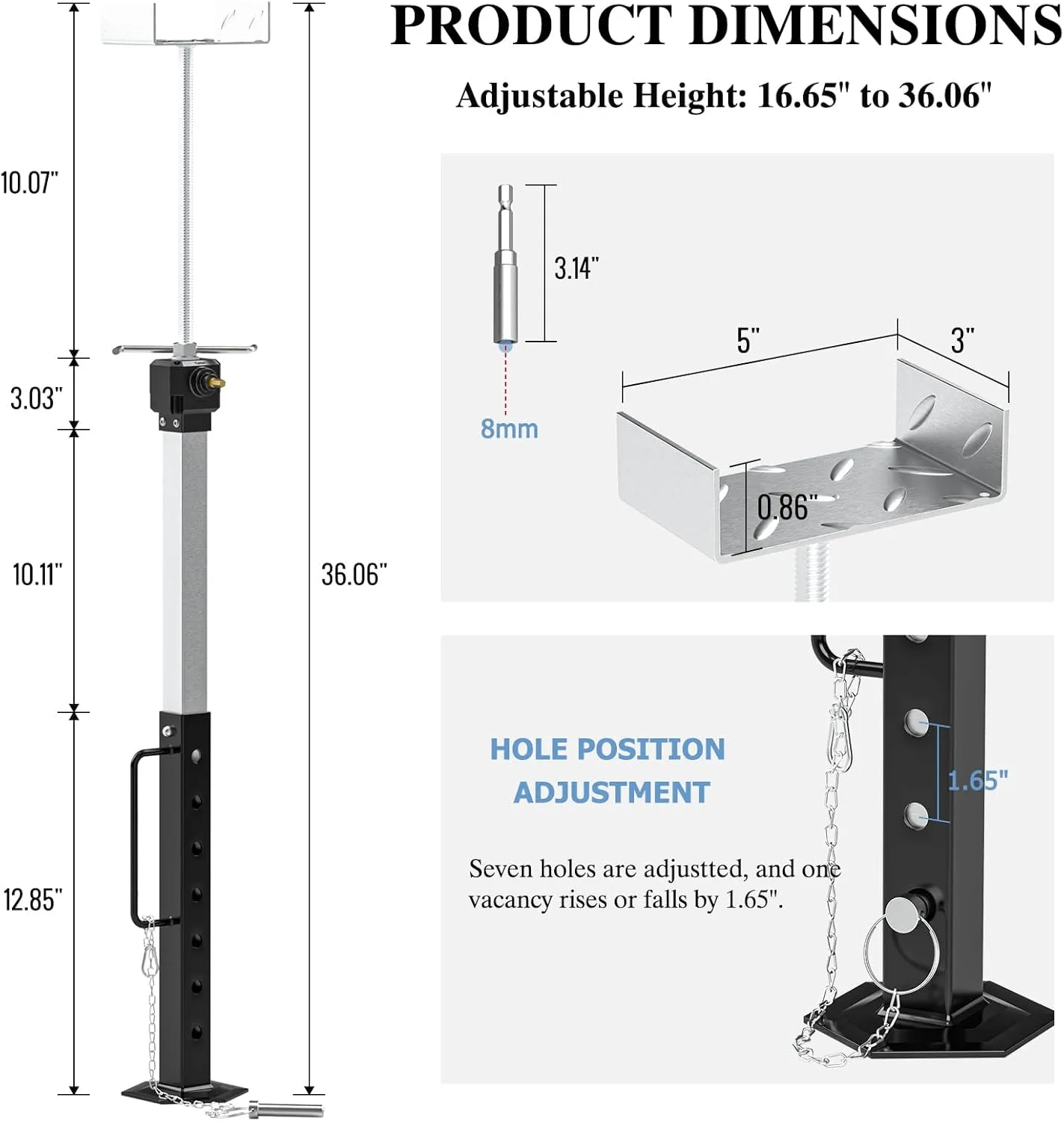 2025 Upgraded RV Slide Out Supports Stabilizer Jacks, [Allow Drill Adjust] 16.7" to 36" Adjustable Camper Support Jacks, Travel Stabilizer Jacks Stand, Supports Up to 5,000 lbs, Aluminum Gear Box