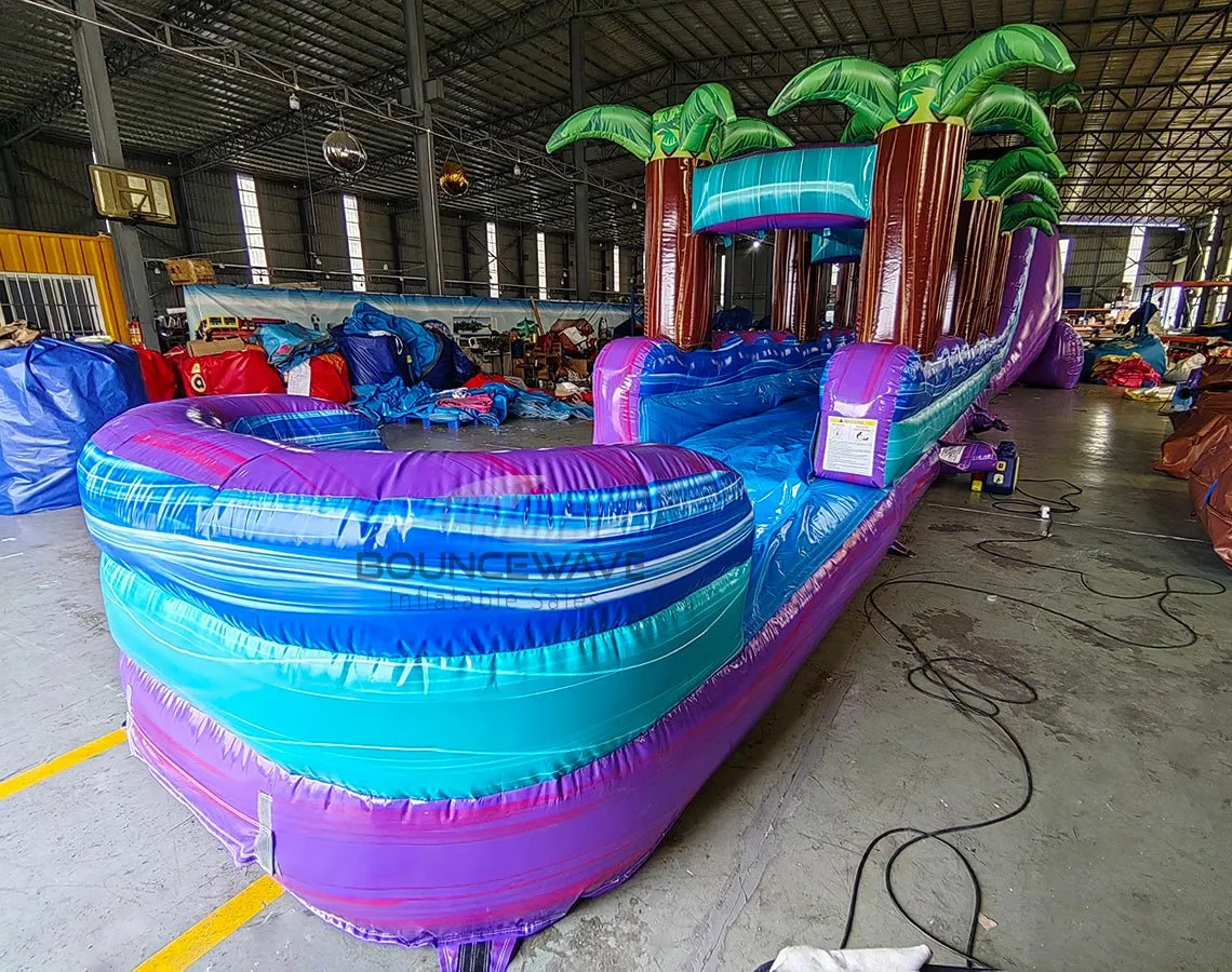 22ft Purple Plunge Teal Single Lane Inflatable Water Slide With Slip & Slide