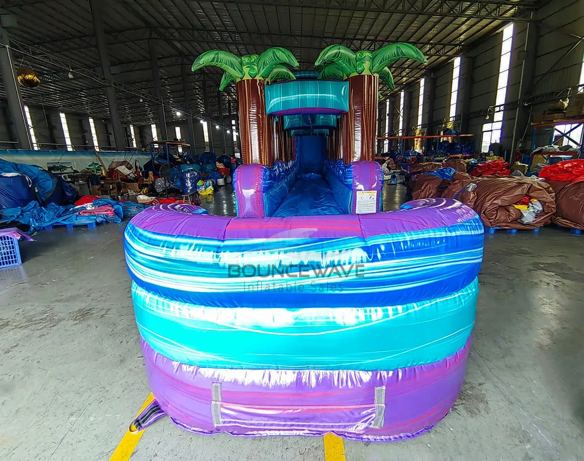 22ft Purple Plunge Teal Single Lane Inflatable Water Slide With Slip & Slide