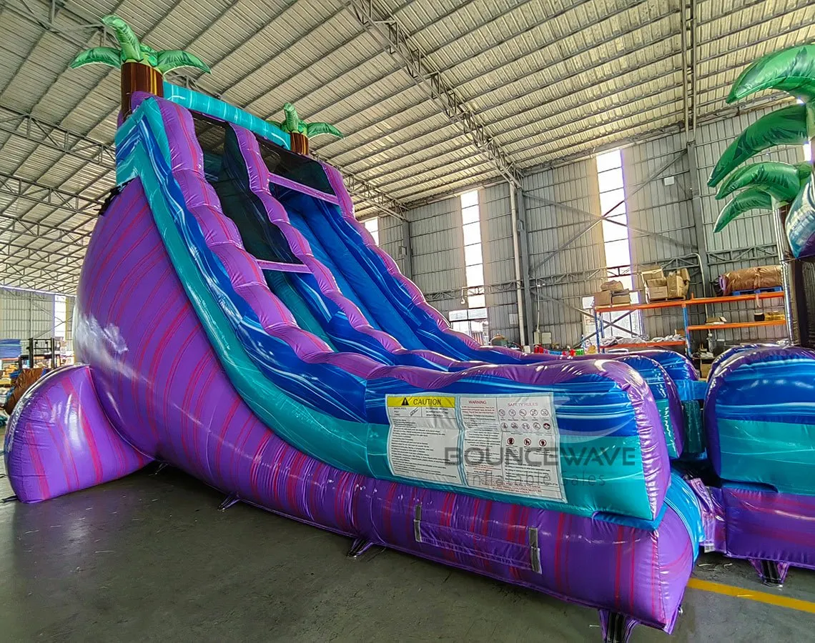 22ft Purple Plunge Teal Single Lane Inflatable Water Slide With Slip & Slide