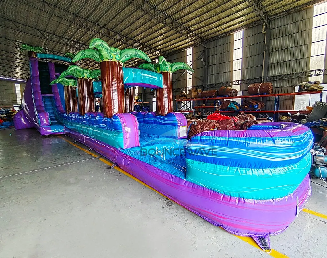 22ft Purple Plunge Teal Single Lane Inflatable Water Slide With Slip & Slide