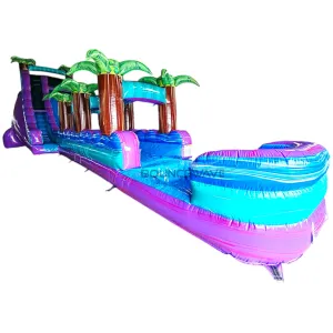 22ft Purple Plunge Teal Single Lane Inflatable Water Slide With Slip & Slide