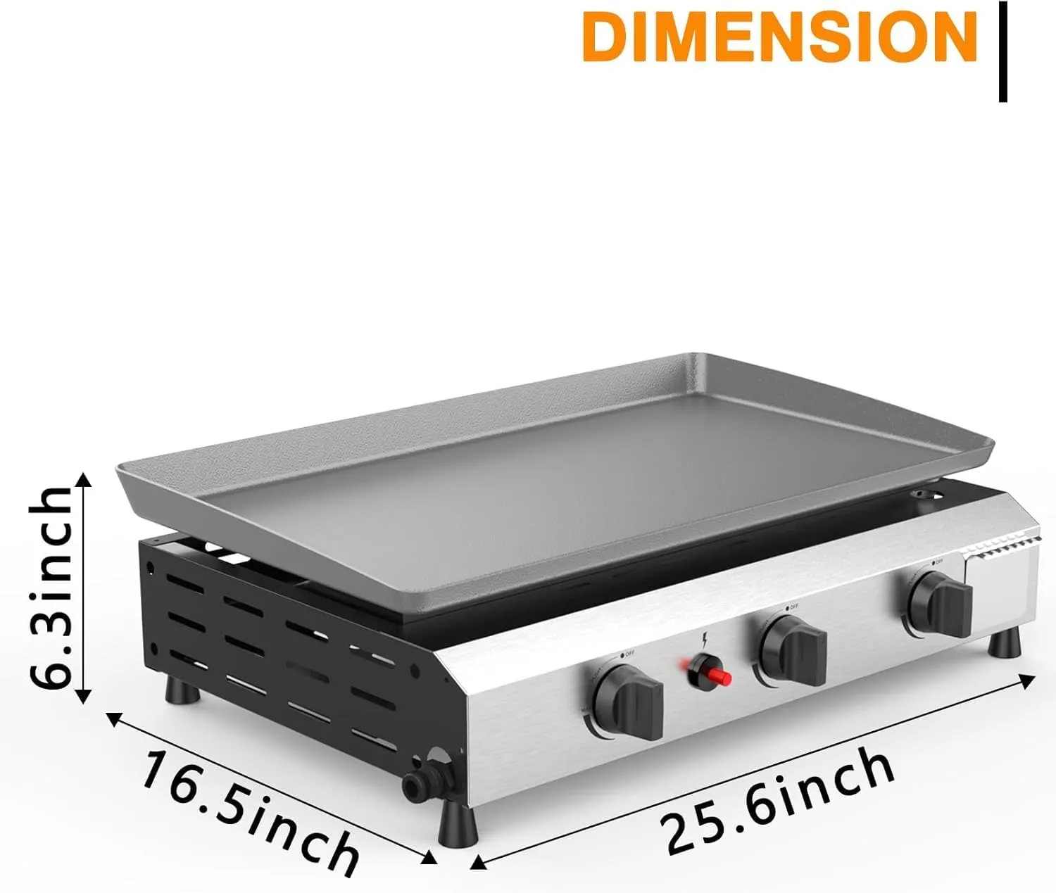 3 Burner BBQ Flat Top Grill, 25.6 Inch Stainless Steel Portable Detachable Gas Griddle, 30,000 BTU Propane Griddle for Camping