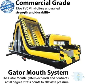 31-Foot Long by 12-Foot Wide and Tall 7 Element Obstacle Course, Black and Yellow Venom Colored, Commercial Inflatable Backyard Bouncer, Bundle with Stakes and 1.5 HP Zoom Blower