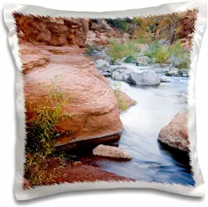 3dRose Arizona, Slide Rock State Park, Oak Creek Throw Pillow Covers, 16" x 16", White