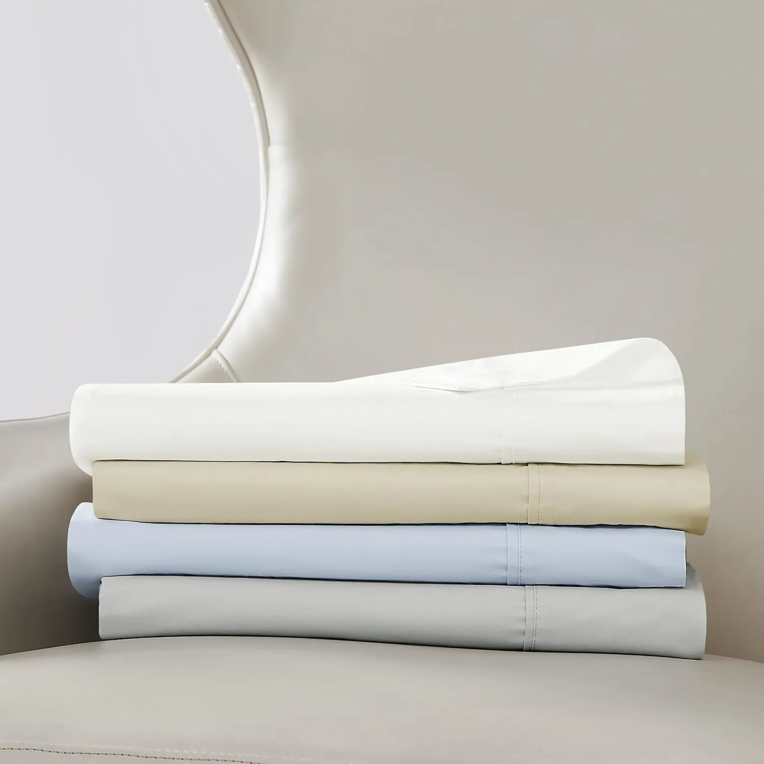 400TC Percale Cotton Khaki King 4 Piece Sheet Set, Solid Themed, for Men and Women, Oeko-TEX Certified Confidence