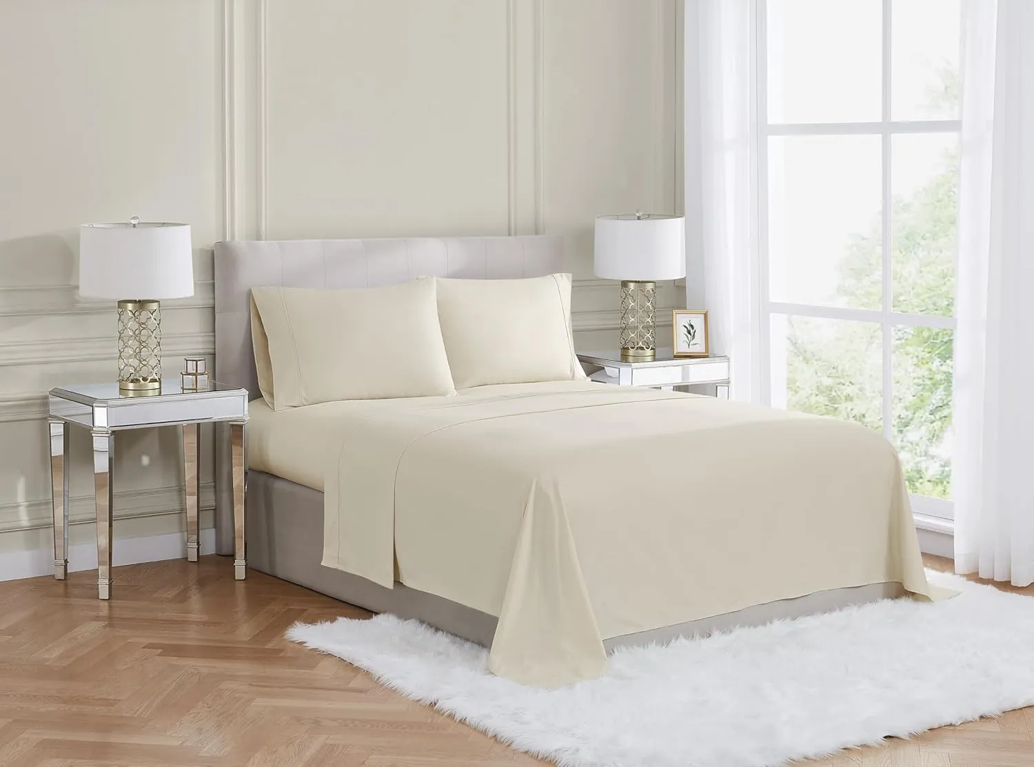 400TC Percale Cotton Khaki King 4 Piece Sheet Set, Solid Themed, for Men and Women, Oeko-TEX Certified Confidence