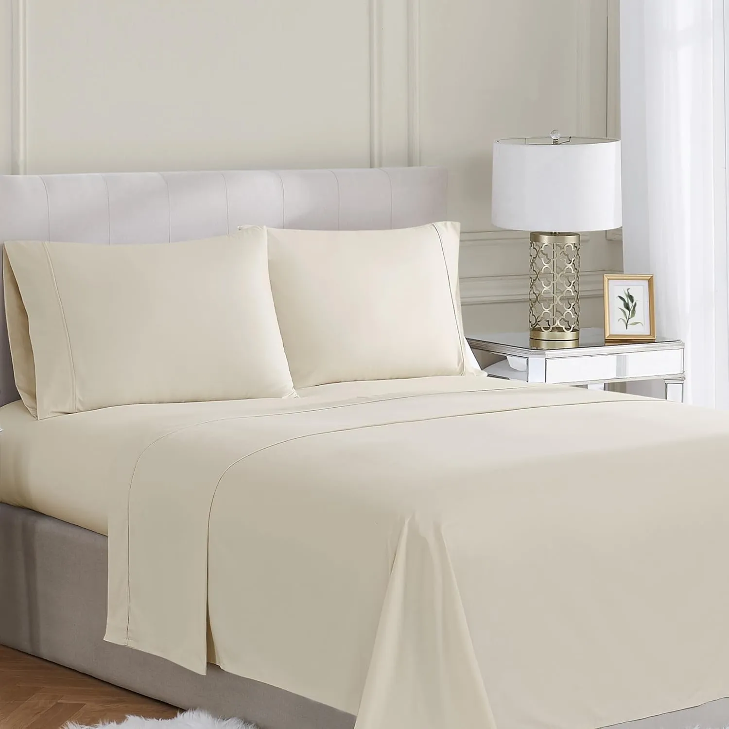 400TC Percale Cotton Khaki King 4 Piece Sheet Set, Solid Themed, for Men and Women, Oeko-TEX Certified Confidence