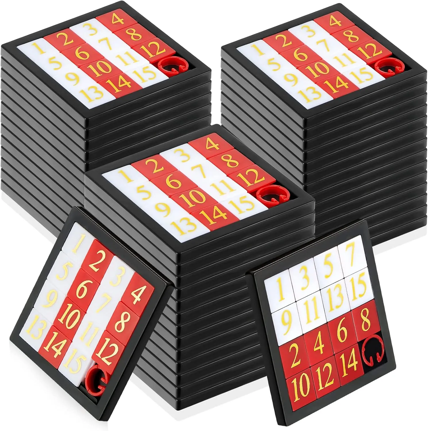 48 Pcs 15 Games Slide Number Brain Teaser Slide with Carry Case Educational Learning Toys for Adults Christmas, Birthday Party Favor Games, 2.6 x 2.6 Inch