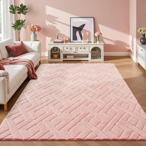 4x6 Pink Washable Area Rug for Girls Bedroom, Modern Geometric Shag Non-Slip Living Room Rugs, Fluffy Plush Soft Memory Foam Carpet for Kids Room Nursery Room Dorm Bedside Decor