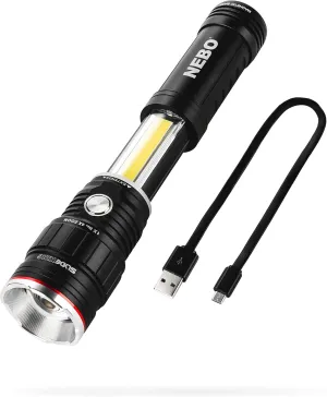 500 Lumen COB LED Work-Light and Flashlight, Red Light Mode and Red Flashing Light Mode, 4x Adjustable Zoom, Magnetic Base, No Need to Buy Batteries SLYDE KING is Rechargeable - NEBO 6726 Slyde King