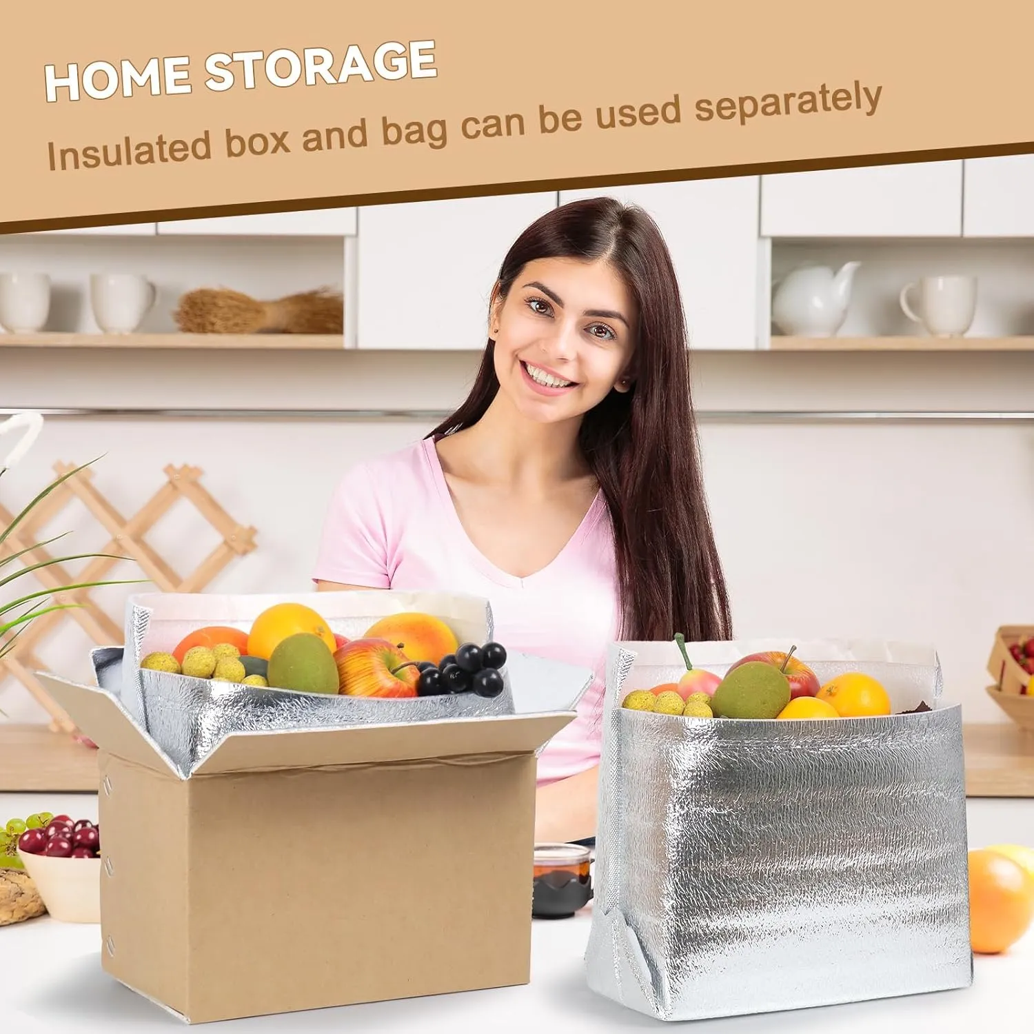 6 Pack 11x6x7 Insulated Shipping Box for Frozen Food & Hot Food, with Aluminum Foil Insulated Bag Liner, Reusable Insulated Boxes for Cold Shipping