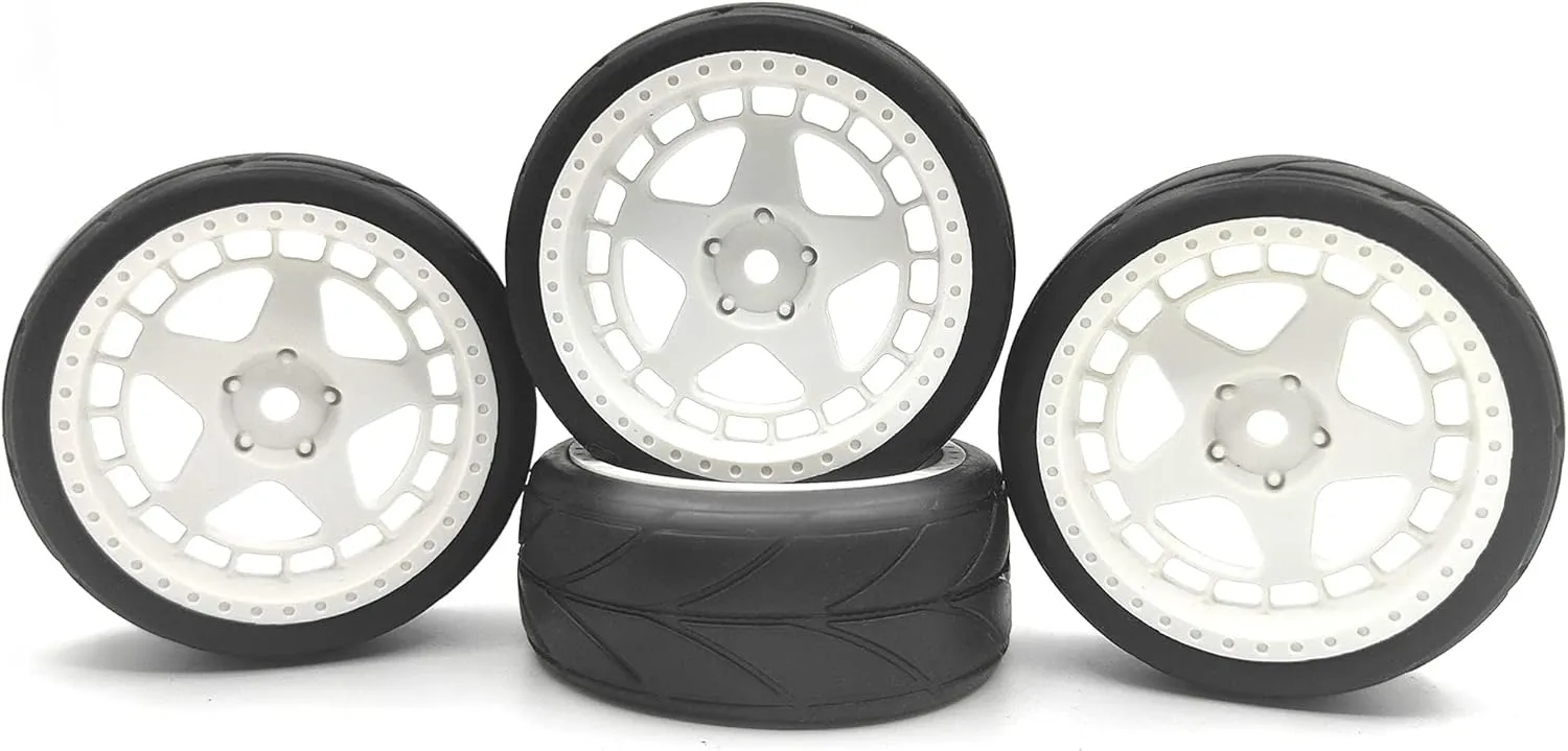 65mm Rubber Tires Flat Running Tire Plastic Wheel Carnival Rally Wheel Fit for 1/10 RC Rally Car HPI Tamiya Kyosho WRC Claw 43 Ken Block Fiesta XV01 TT02 4PCS(White)
