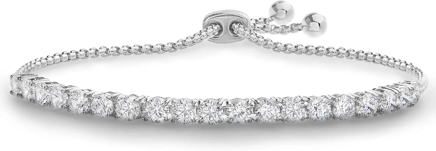 8 Cttw Cubic Zirconia Adjustable Bolo Bracelet for Women 4mm - 6mm