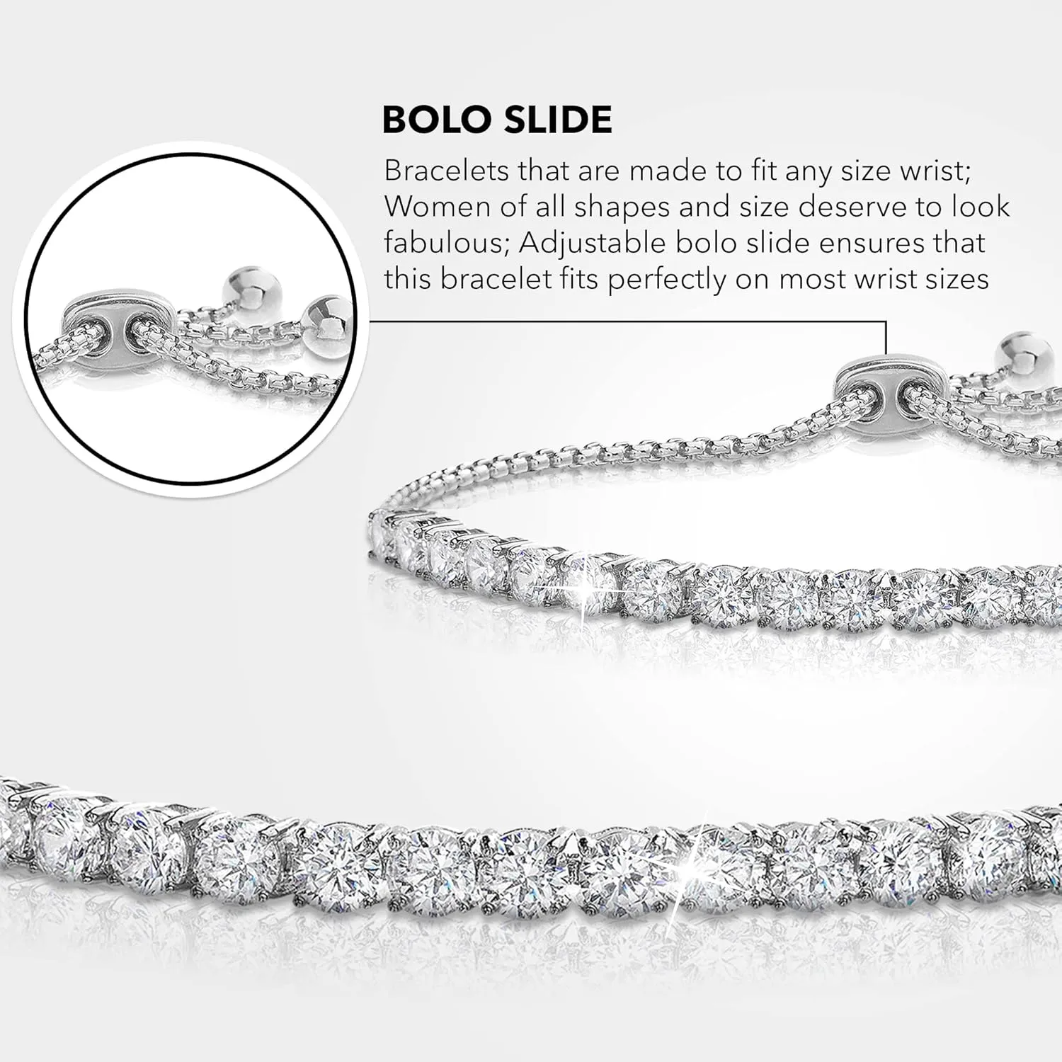 8 Cttw Cubic Zirconia Adjustable Bolo Bracelet for Women 4mm - 6mm
