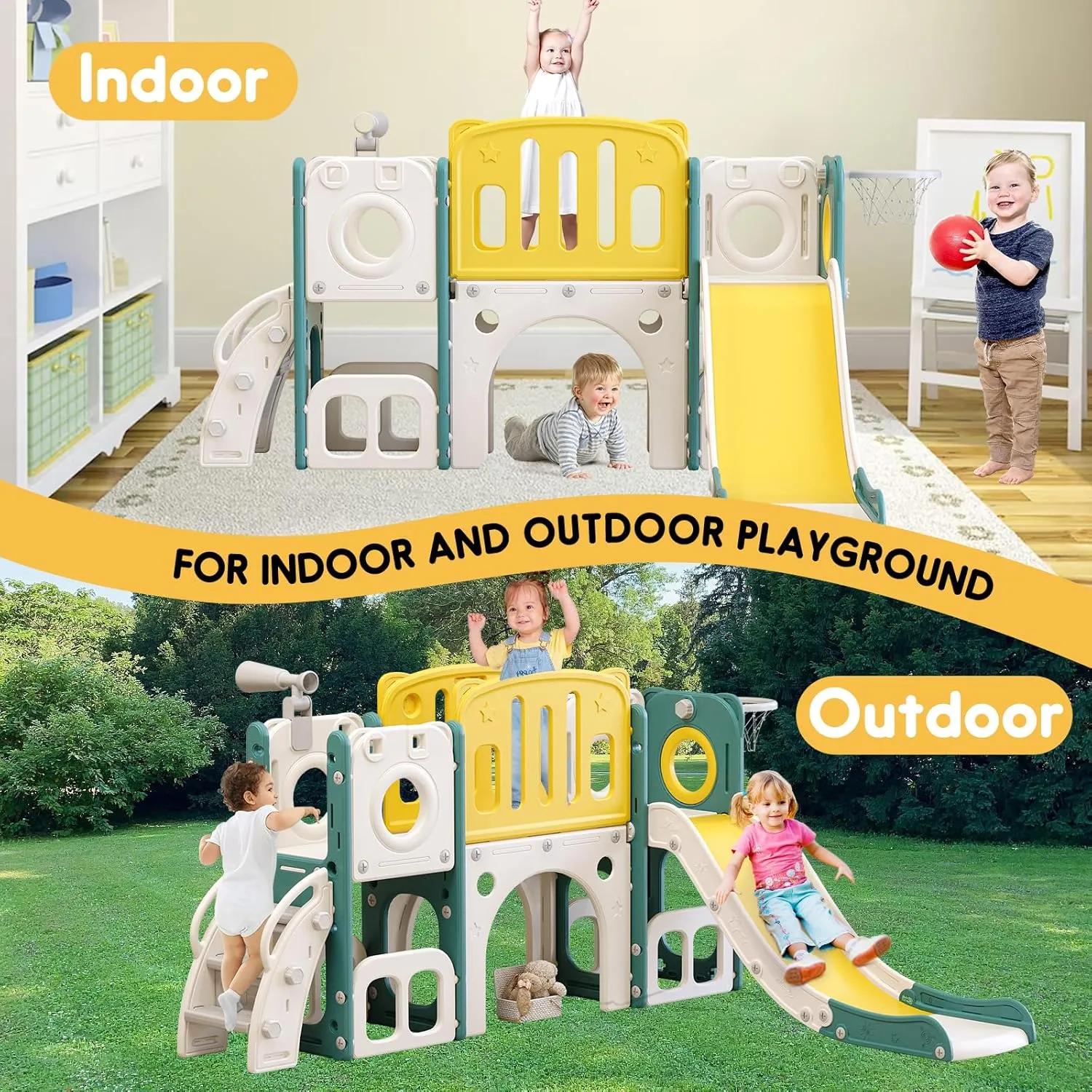 8 in 1 Toddler Slide Set, Kids Slide for Toddlers, Toddler Climber Slide PlaySet with Basketball Hoop,Outdoor Indoor Playground for Toddlers Upgraded