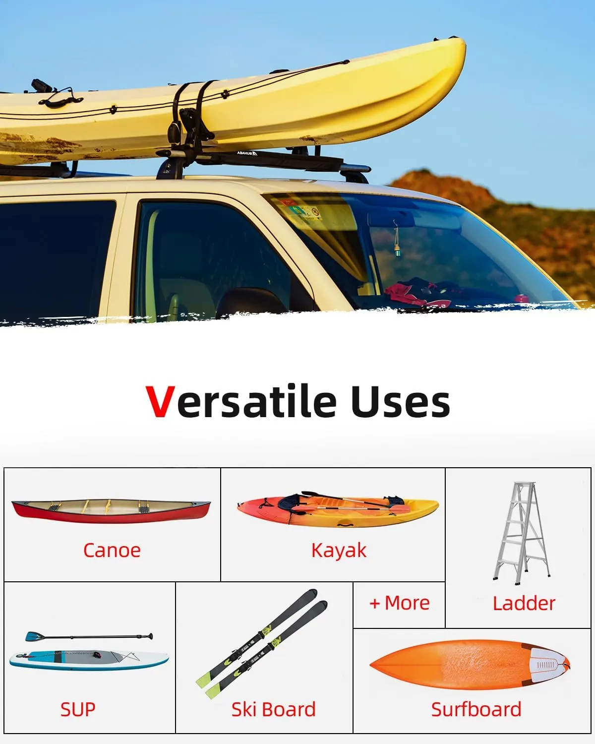 Abahub Soft Roof Rack Pads for Surfboard, SUP, Kayak, Canoe, Heavy Duty Universal Car Roof Racks System for Padle Boards, Compatible with SUVs, Sedans, Hatchbacks, 2-Door or 4-Door Cars