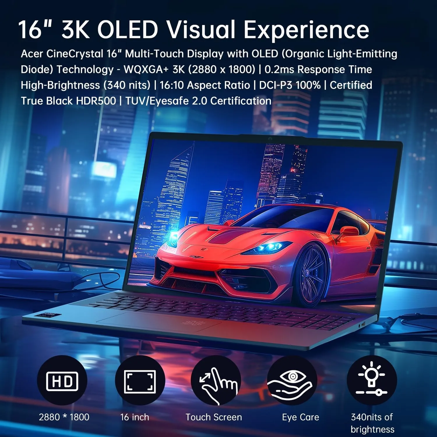 acer Swift 16 AI Copilot  PC 16" 3K OLED Touch Laptop - Intel Core Ultra 7 Series 2, 16GB Memory, 1TB SSD, Wi-Fi 7, Ultra-Portable, Ice Black   Wireless Headset, Windows 11