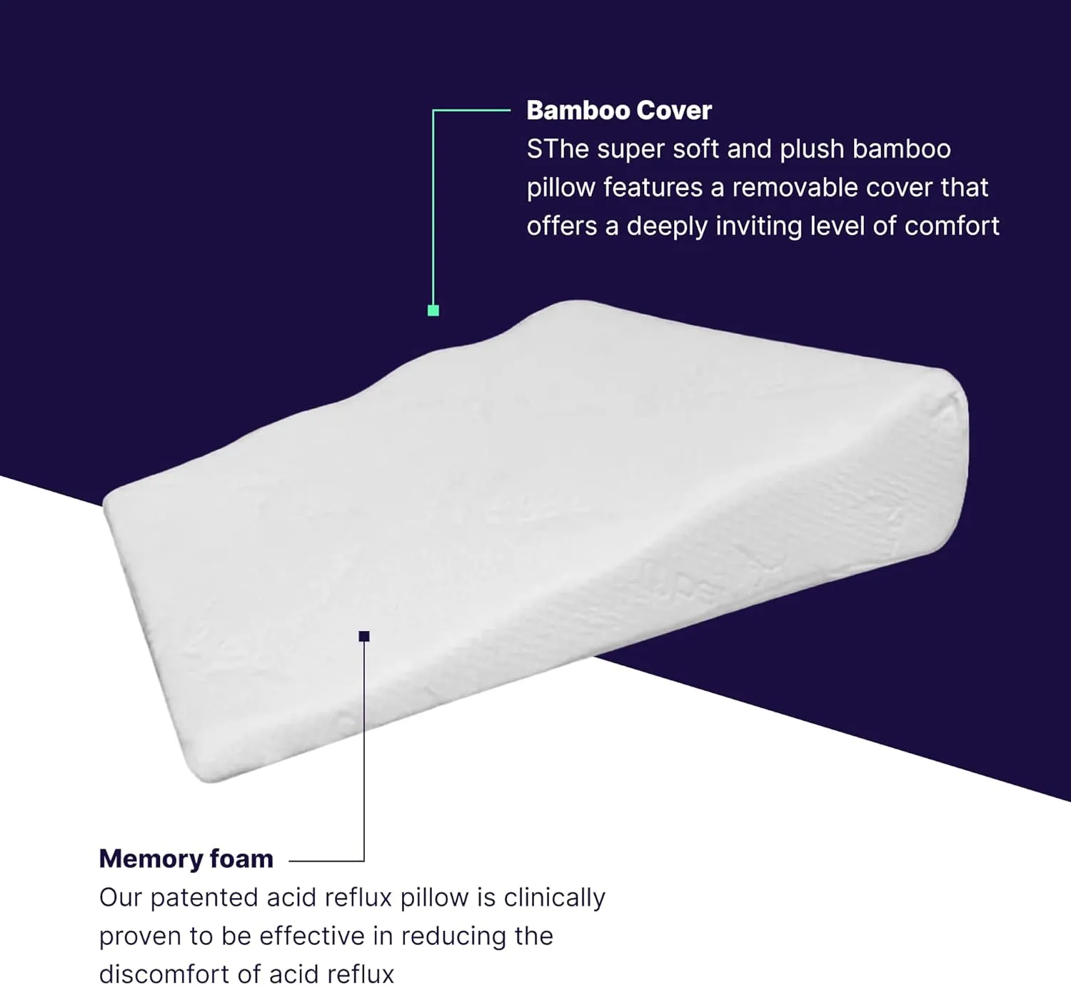 Acid Reflux Wedge Pillow for Sleeping & Sitting – Elevating Memory Foam Pillow for GERD Relief, Snoring, & Back Pain (Side Sleeping Wedge - Be Cool, 24x26x8 Inches)