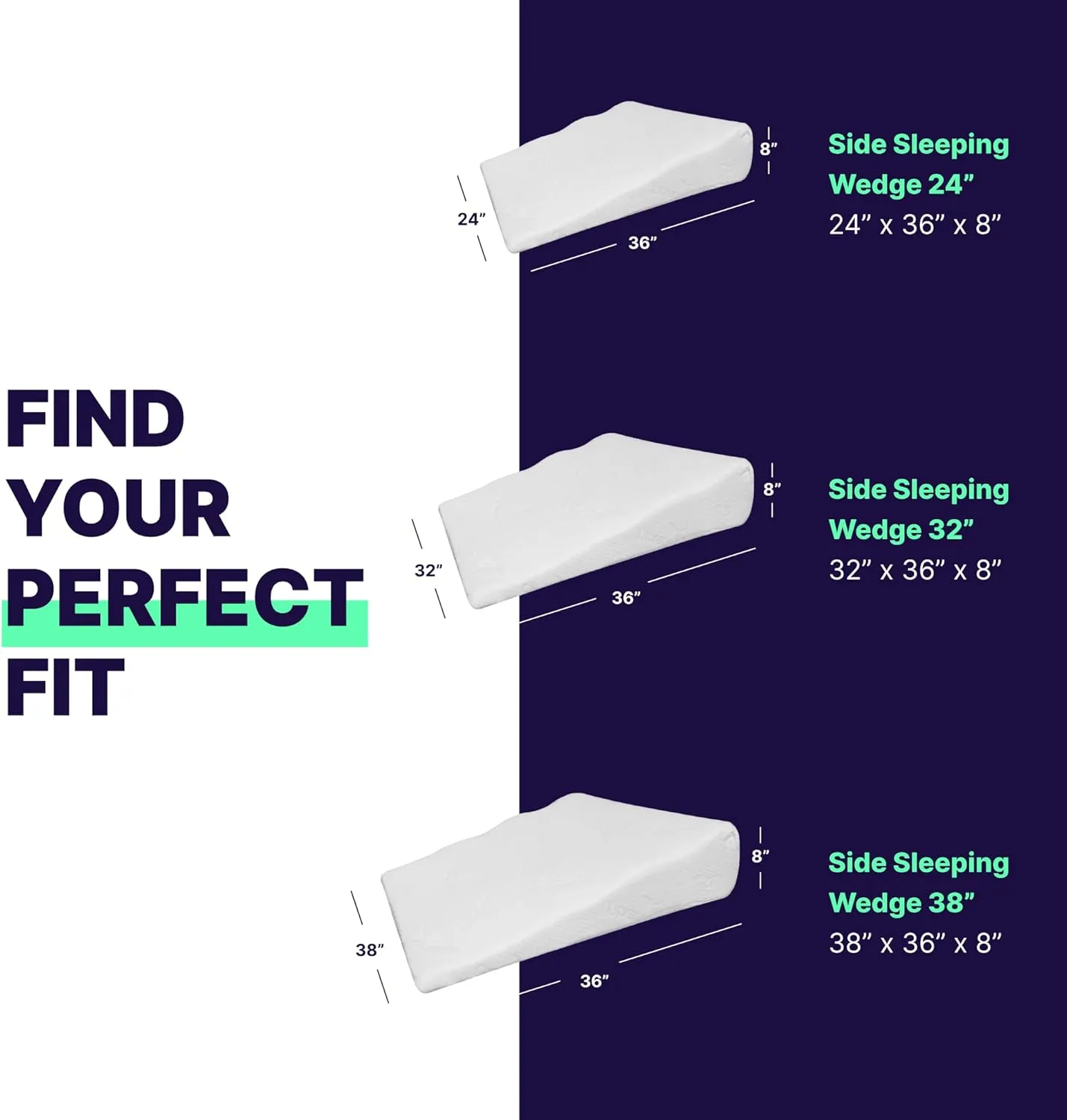 Acid Reflux Wedge Pillow for Sleeping & Sitting – Elevating Memory Foam Pillow for GERD Relief, Snoring, & Back Pain (Side Sleeping Wedge - Be Cool, 24x26x8 Inches)