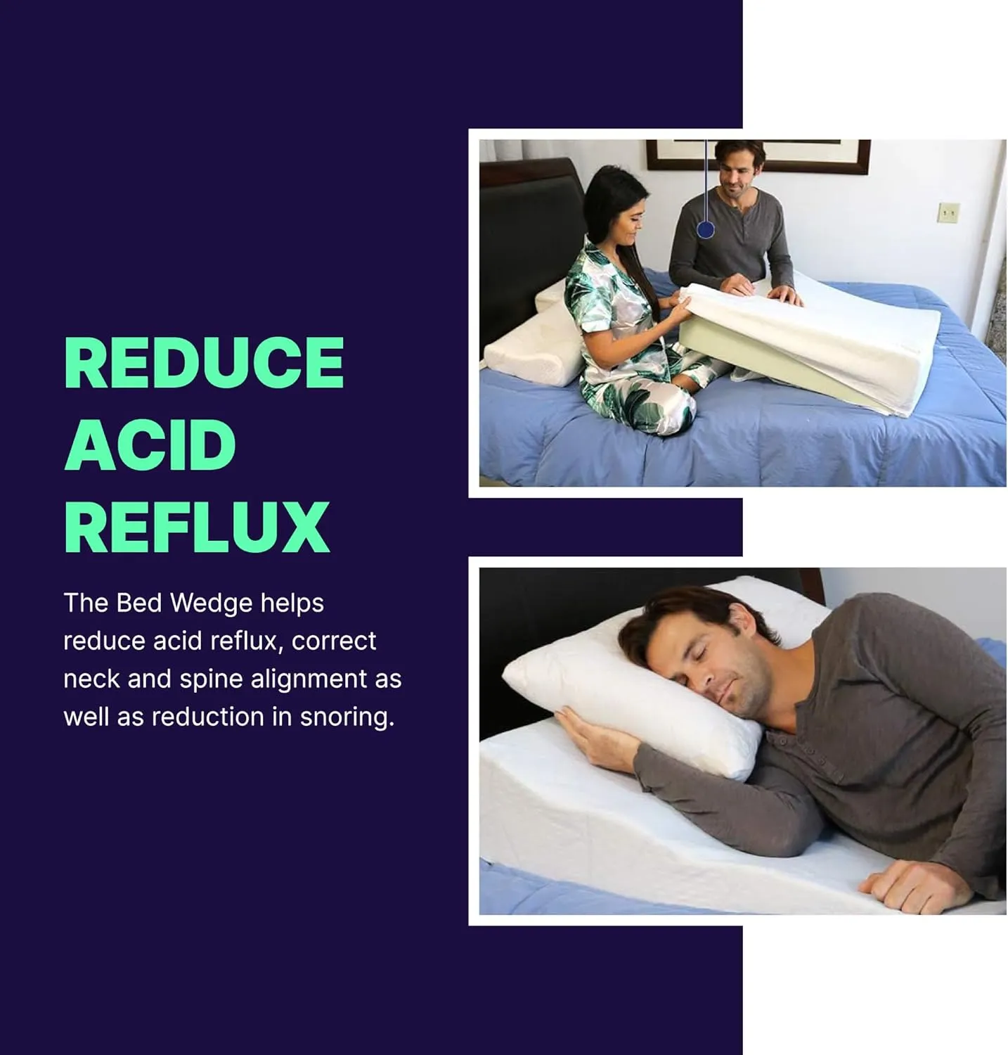 Acid Reflux Wedge Pillow for Sleeping & Sitting – Elevating Memory Foam Pillow for GERD Relief, Snoring, & Back Pain (Side Sleeping Wedge - Be Cool, 24x26x8 Inches)