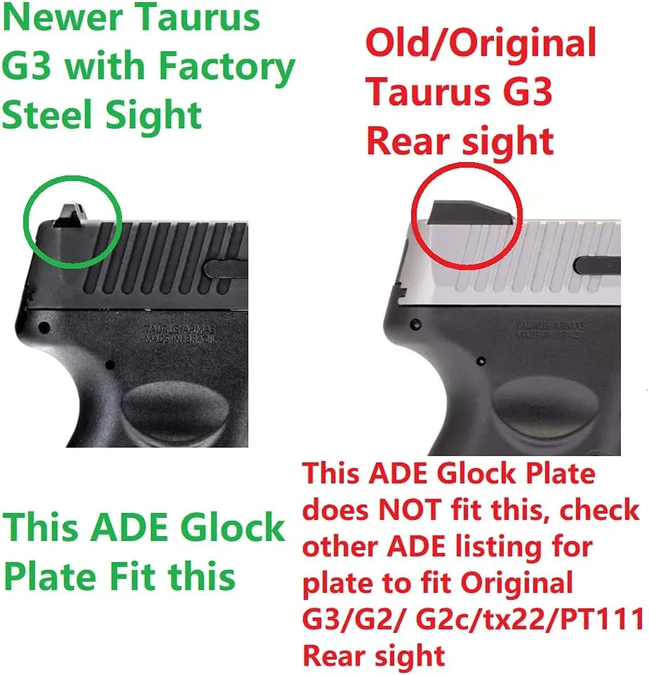 ADE Delta RD3-012 Red Dot   Rear Sight Optic Mounting Plate/Adapter for All Glock (Non-MOS) Standard Models and Taurus G3C