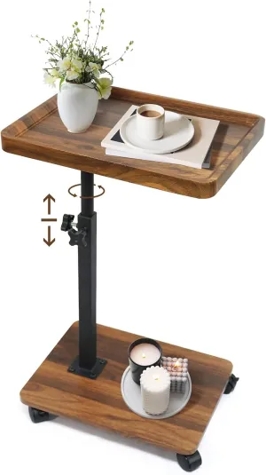 Adjustable C Table & Side Table with Locking Wheels - for Eating, Reading, Laptop,in Bed/Couch/Bathroom - end Tables with 360°Swivel Tray（17.7-31.5in）