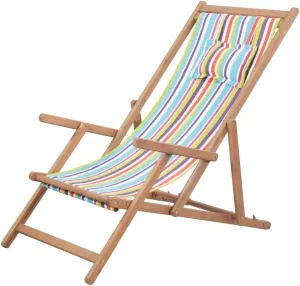 Adjustable Folding Beach Chair with Wooden Frame and Waterproof Fabric, Multicolor